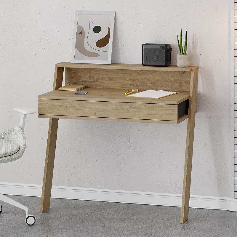 LAPI Home Desk in natural beech melamine, showcasing its elegant design and dimensions of 94x50x91 cm.